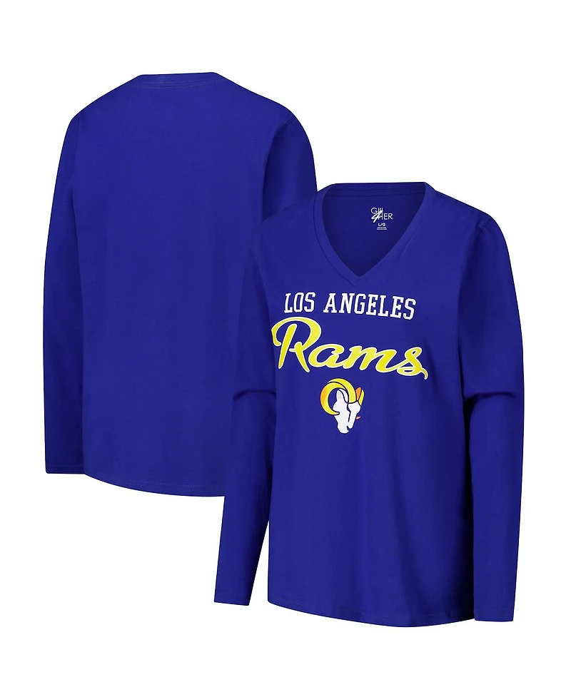 G-iii 4Her by Carl Banks Women's Royal Los Angeles Rams Post Season Long Sleeve V-Neck T-Shirt