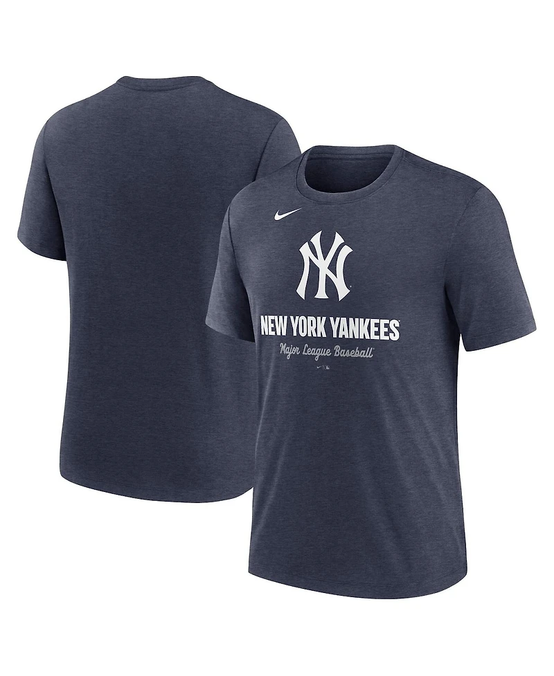 Nike Men's Heather Navy New York Yankees Logo Tri-Blend T-Shirt