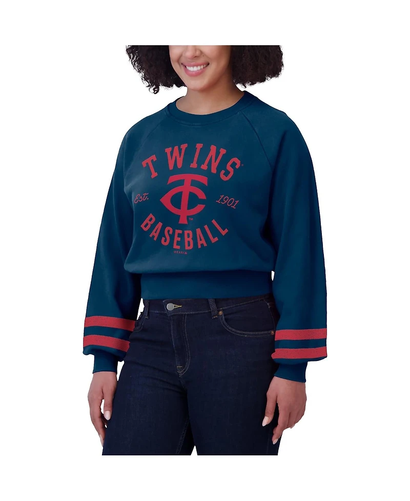 Wear by Erin Andrews Women's Navy Minnesota Twins Vintage Washed Cropped Pullover Sweatshirt