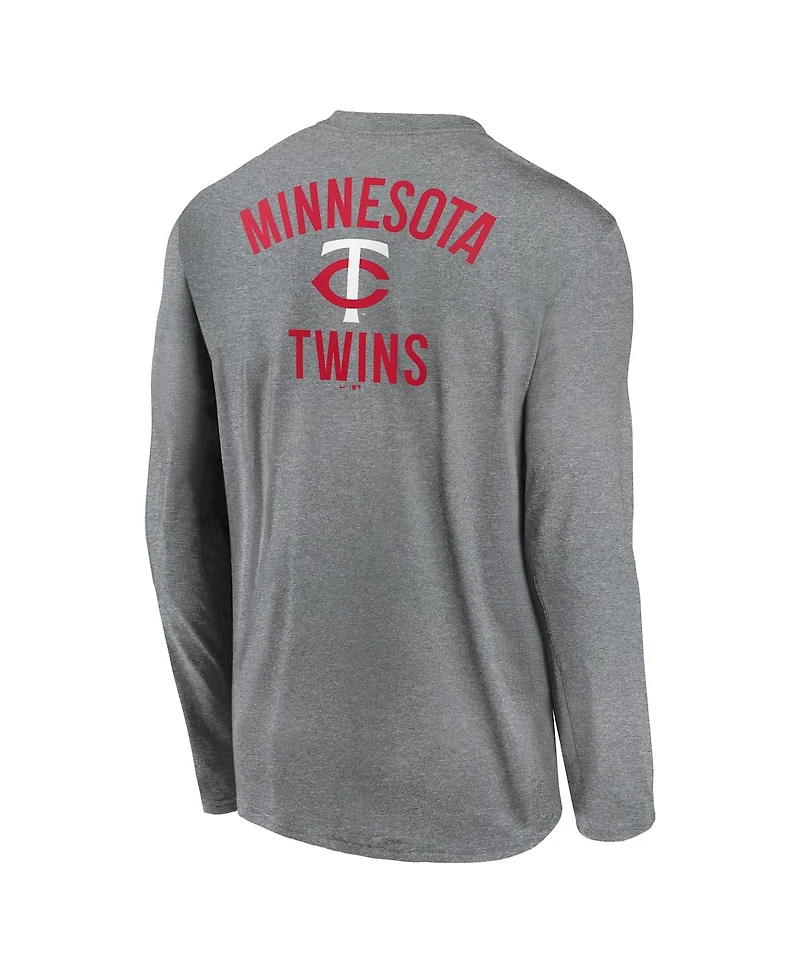 Nike Men's Heather Charcoal Minnesota Twins 2-Hit Legend Performance Long Sleeve T-Shirt