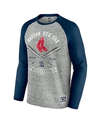 Fanatics Men's Heather Gray Boston Red Sox Raw Edge Raglan Long Sleeve Baseball T-Shirt