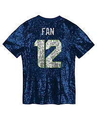 Outerstuff Big Girls 12 Fan College Navy Seattle Seahawks Sequin V-neck Fashion Jersey