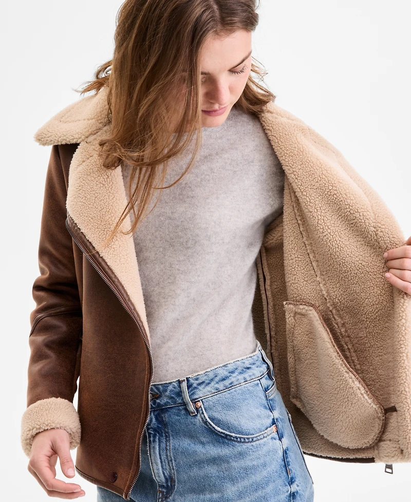 Steve Madden Women's Asymmetric Faux-Shearling Coat