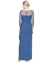 Alex Evenings Petite 3/4-Sleeve Illusion Ruffled Gown