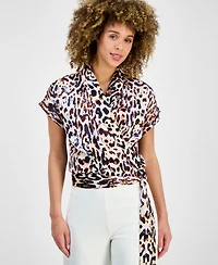 Tahari Asl Women's Printed Short-Sleeve Faux-Wrap Top, Regular & Petite