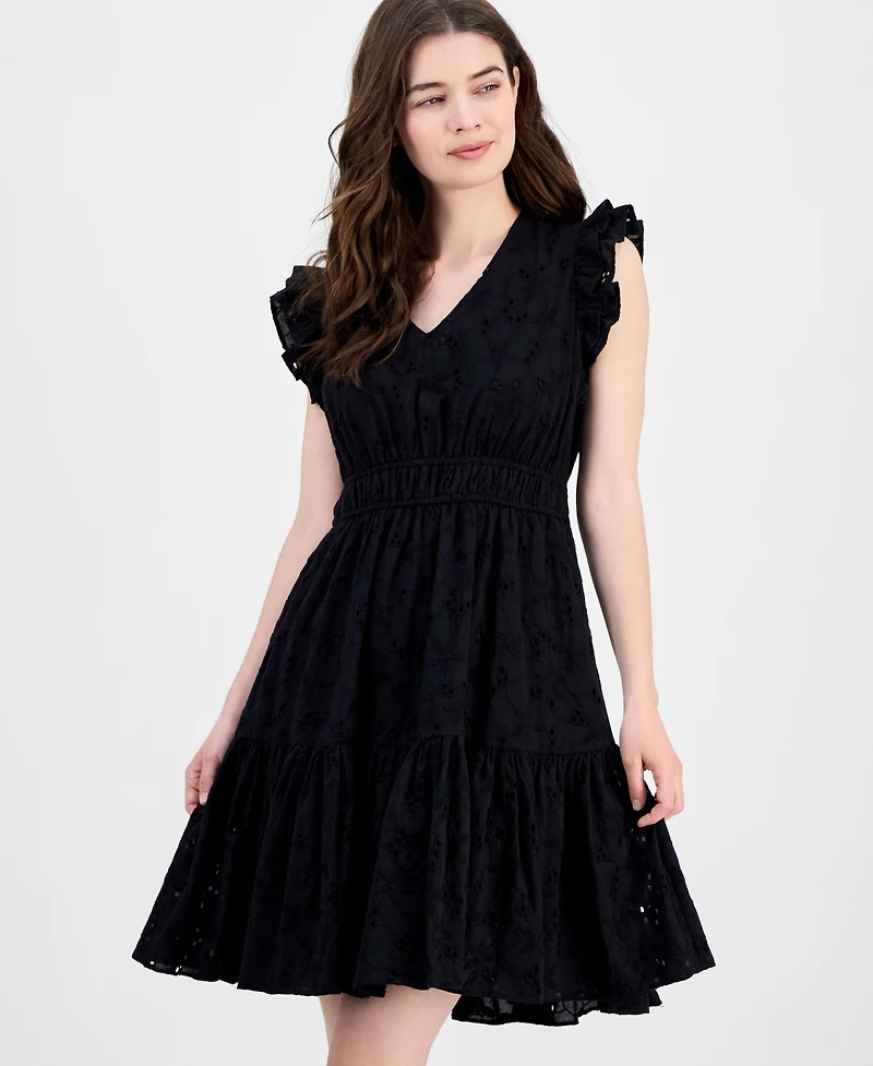 Anne Klein Women's Cotton Eyelet Drawstring-Waist Dress