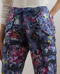 Lauren Ralph Petite Print Linen Cargo Ankle Pants