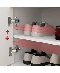 Shoe bench with movable shelves, white wooden shoe rack with two doors and four storage compartments, Entryway Bench