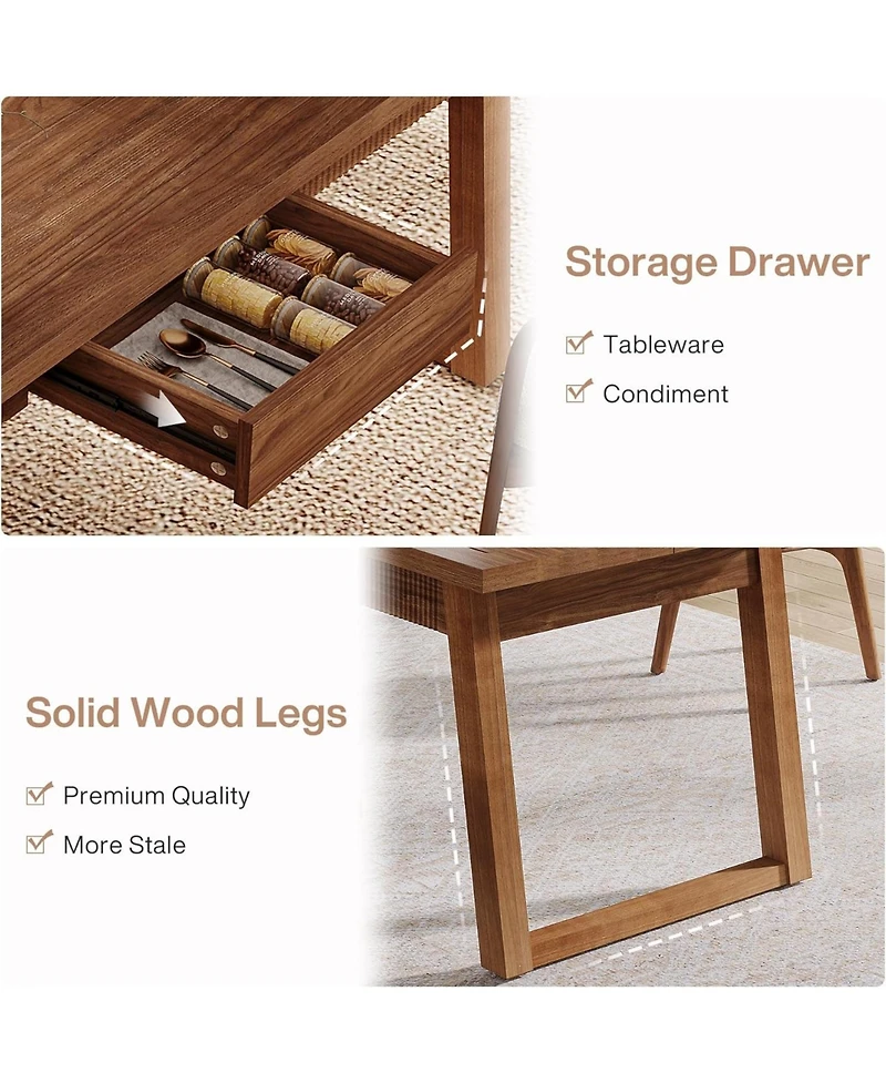 Tribesigns 55-Inch Dining Table with Storage Drawer for Dining Room, Rectangular Modern Dinner Kitchen Table with Solid Wood Legs for 4-6 People