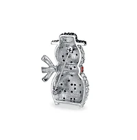 Bling Jewelry Winter Holiday White Glitter Crystal Snowman Scarf Brooch Pin Silver Plated