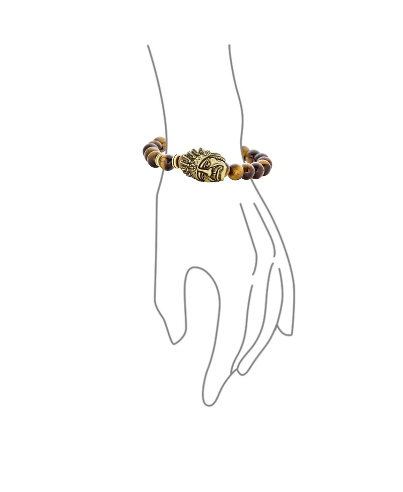 Bling Jewelry Bead Indian Chief Head Animal Western Longhorn Loin French Bulldog Strand Stretch Bracelet Gunmetal Gold Silver Plated Adjustable