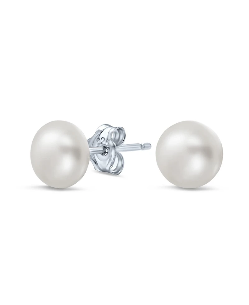 Bling Jewelry Basic Simple Bead Ball Freshwater Cultured Pearl Stud Earrings .925 Sterling Silver 7MM