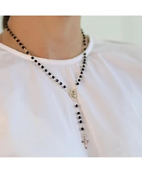 Bling Jewelry Religious Black Bead Rosary Necklace with Virgin Mary and Crucifix Cross Gold Plated