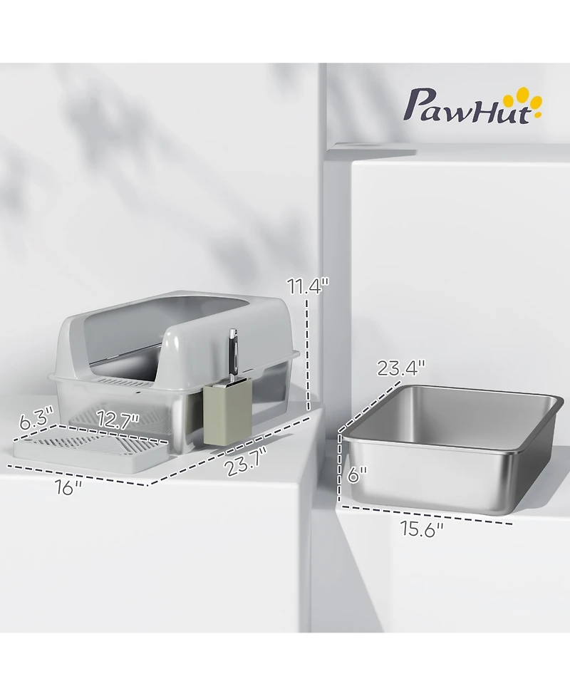 PawHut 2 Pack Stainless Steel Litter Box with Metal Scoop & Scoop Holder
