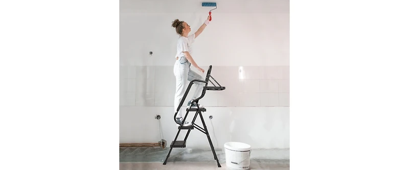 3 Step Ladder Folding Step Stool for Adults with Wide Anti-Slip Pedal, Aluminium Lightweight Foldable Step Ladders