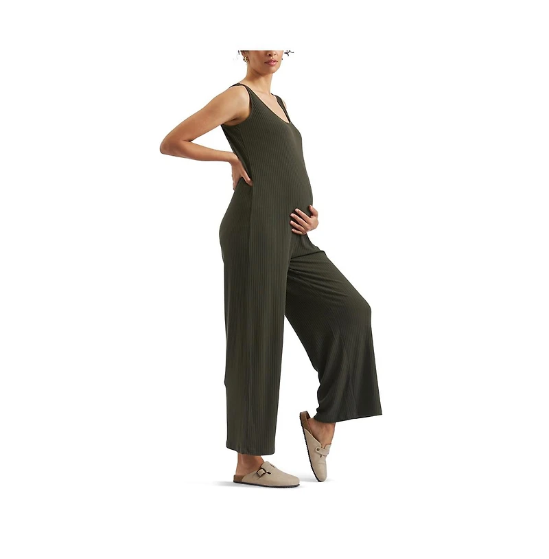 Ripe Maternity Bobby Ribbed Khaki Jumpsuit Comfortable and Stylish One-Piece Outfit