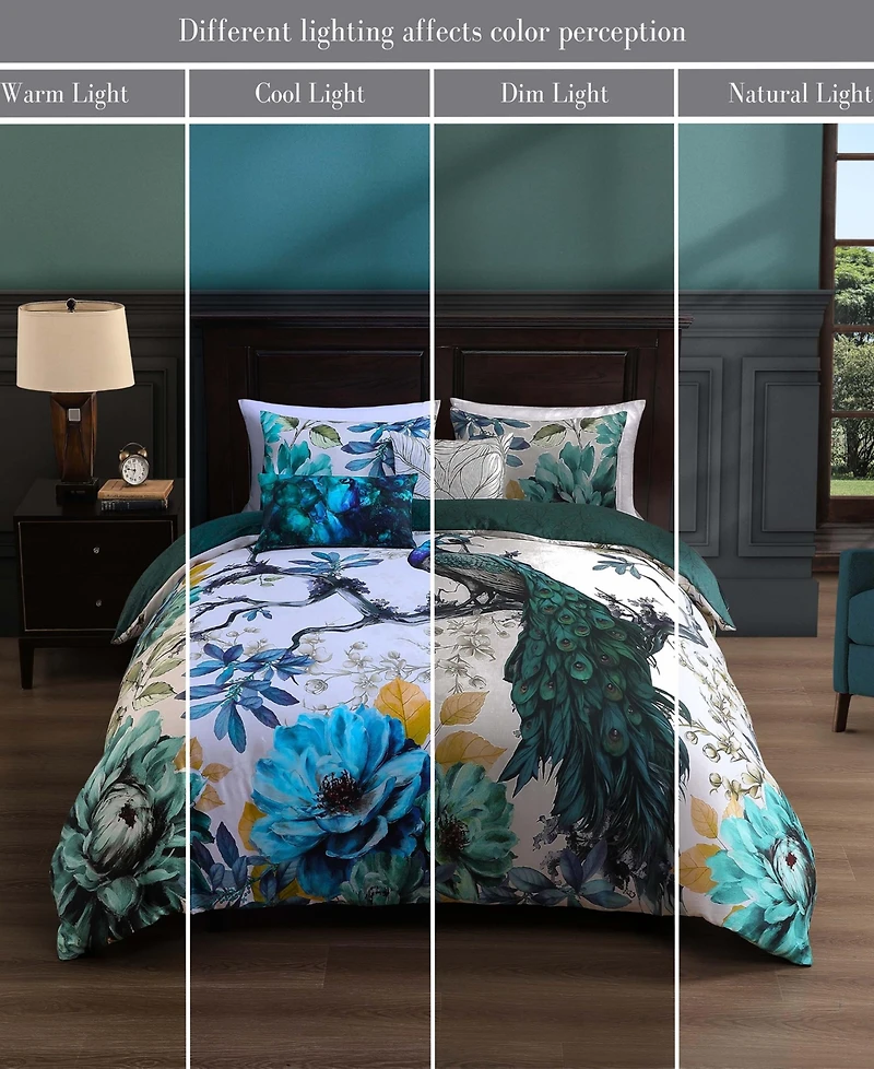 Bebejan Peacock Jardin Bedding 100% Cotton Sateen 5 Piece King Size Reversible Comforter Set
