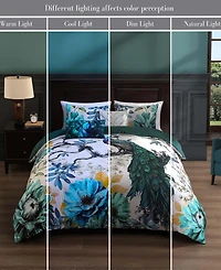 Bebejan Peacock Jardin Bedding 100% Cotton Sateen 5 Piece King Size Reversible Comforter Set