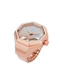 Nine West Women's Quartz Octagonal Ombre Glitter Rose Gold-Tone Metal Alloy Ring Watch, 23mm