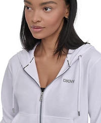 Dkny Sport Women's Cotton-Blend Stud-Logo Full Zip Hoodie