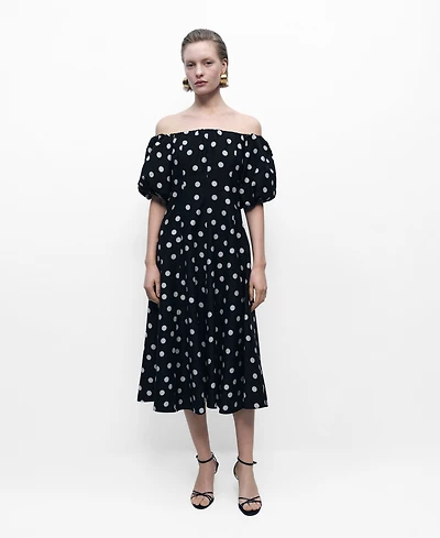Mango Women's Strapless Polka Dot Dress
