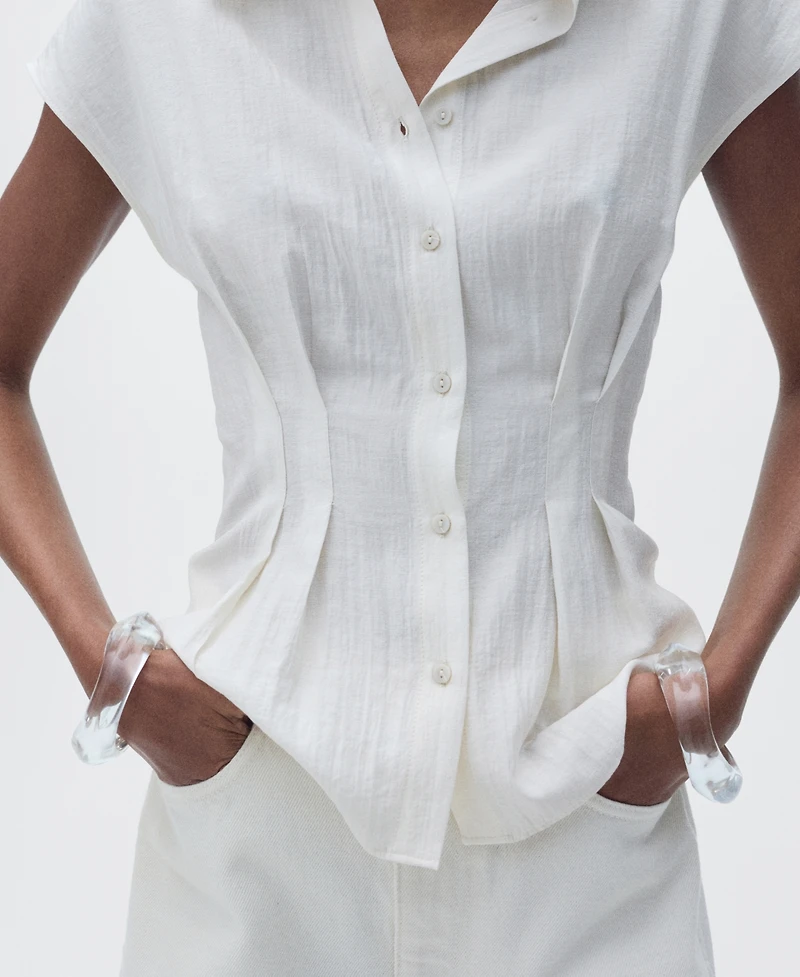Mango Women's Short Sleeve Pleated Shirt