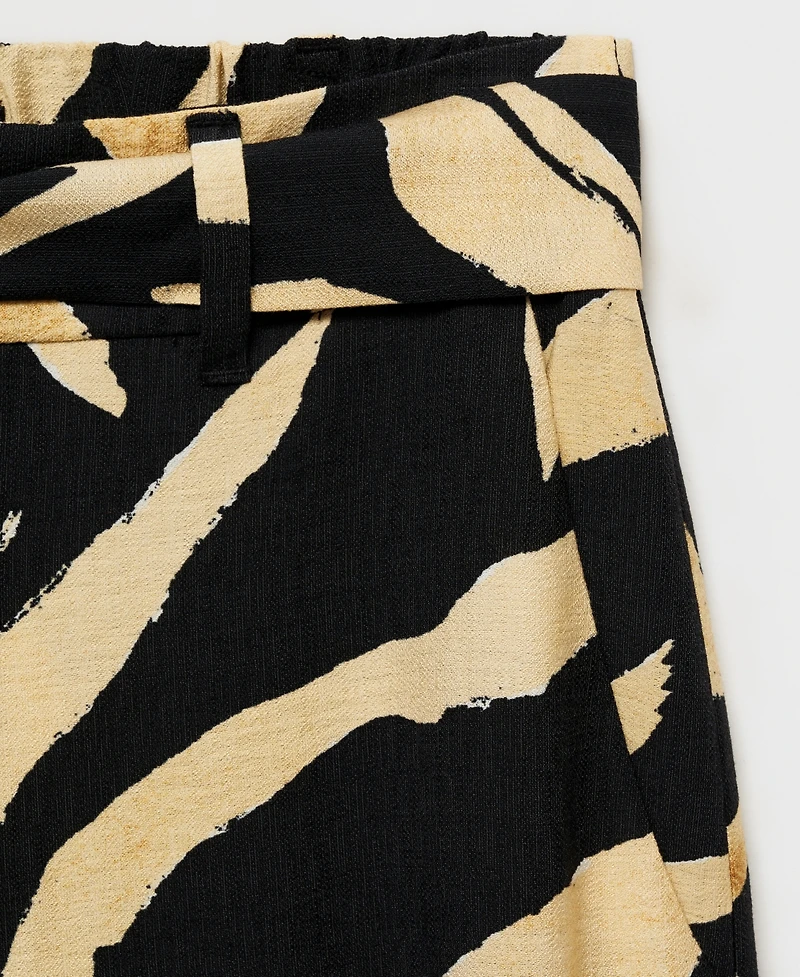 Mango Women's Belted Printed Straight Trousers Pants