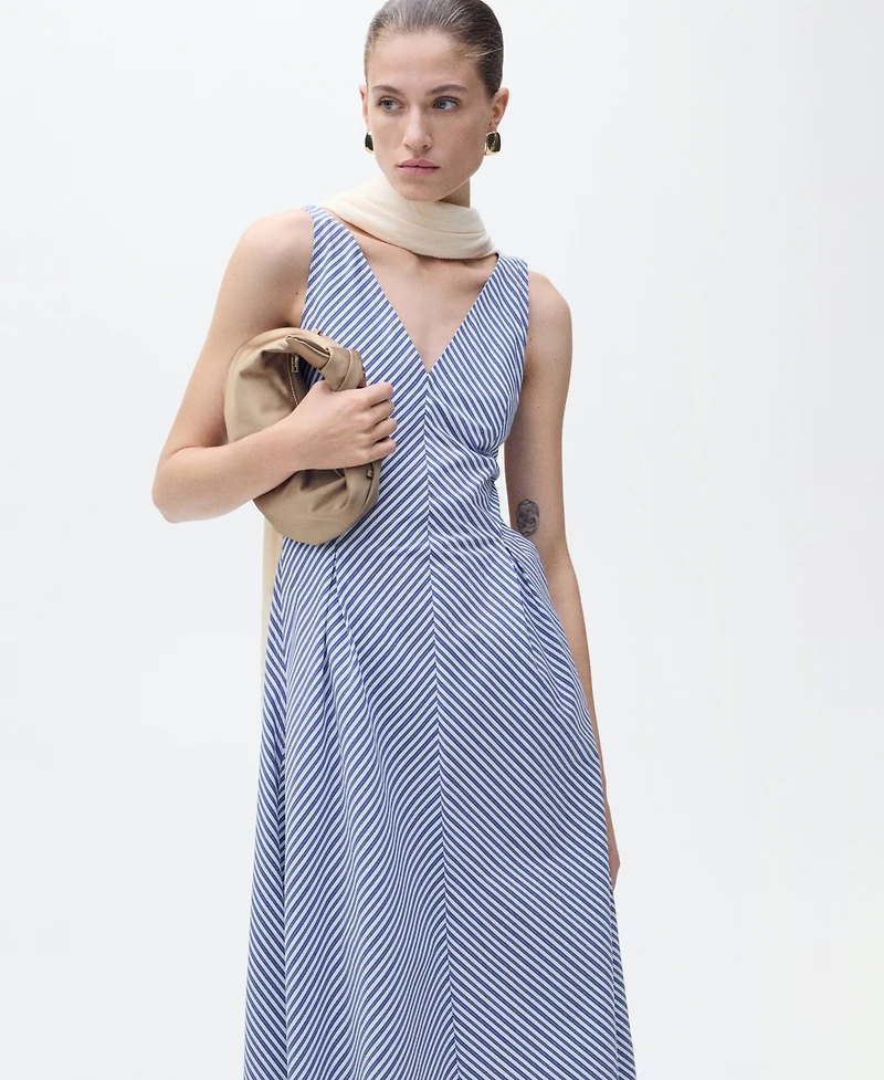 Mango Women's Striped Flared Midi Dress