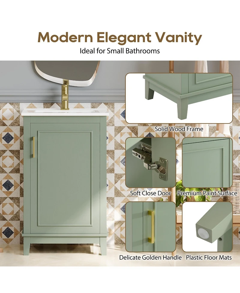 Streamdale 20 Inch Modern Small Bathroom Vanity Cabinet With Ceramic Basin- 2014.533.3 Inches,Ample Storage,1 Soft Close Door