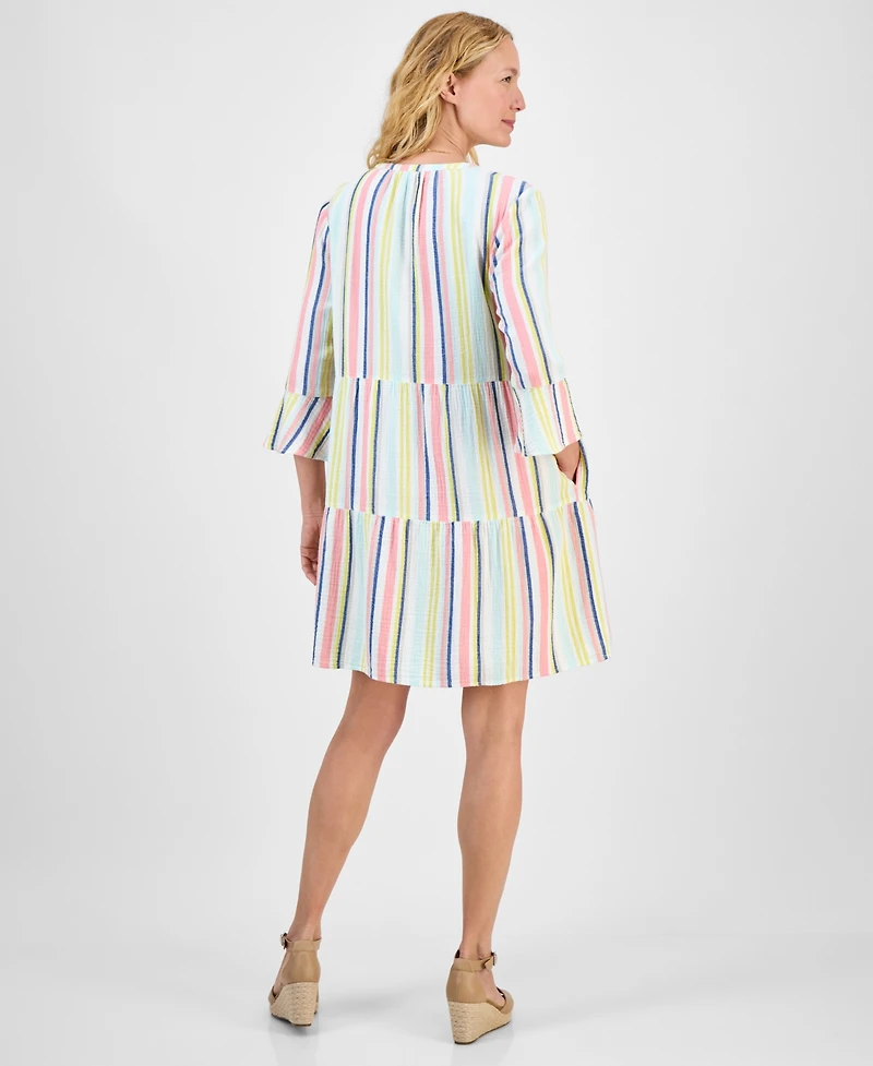 Style & Co Women's Striped Cotton Gauze Tiered Dress, Exclusively at Macy's