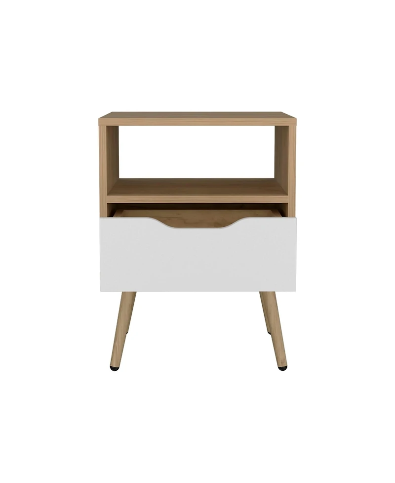 Speers Nightstand, 1 Drawer, 1 Shelf, Natural Oak / White