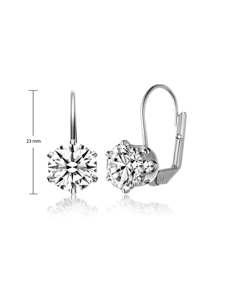 White Cubic Zirconia Solitaire Classic Leverback Earrings