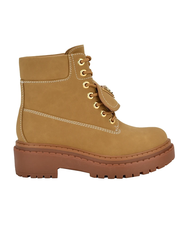 Guess Women's Leavey Logo Lug Sole Combat Boots