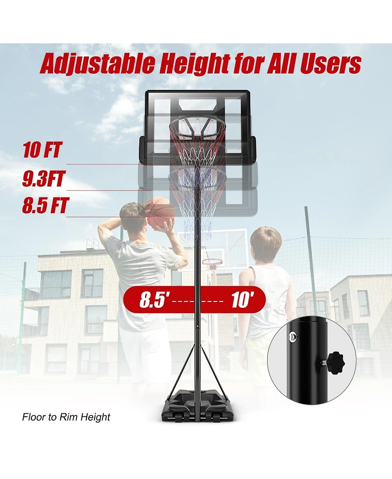 Height Adjustable Portable Shatterproof Backboard Basketball Hoop with 2 Nets