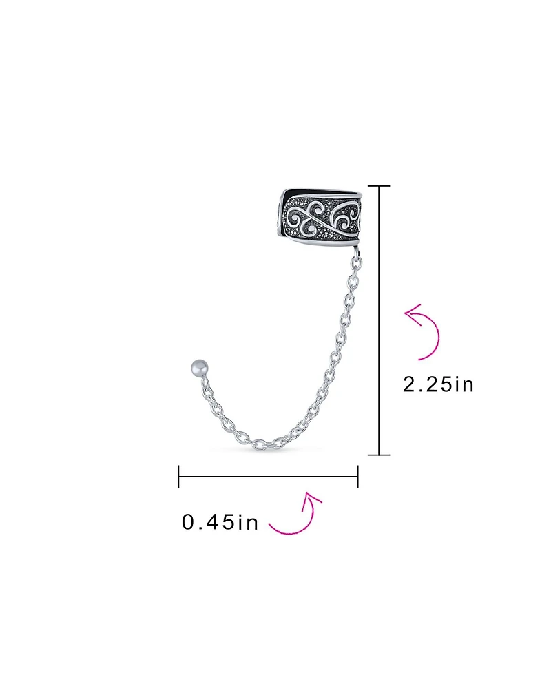 Bling Jewelry Set of 2 Boho Bali Ear Cuff Cartilage Vine Scroll Wrap Earrings Oxidixed Silver