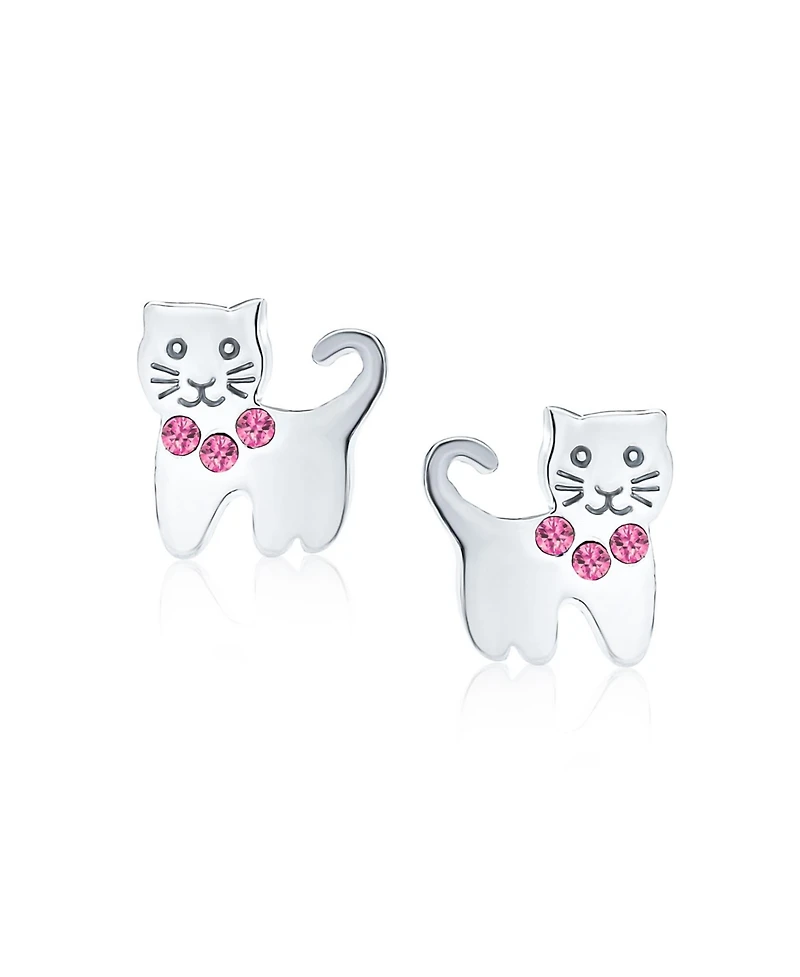 Bling Jewelry Set of 2 Mini Petite Blue Pink Crystal Cat Stud Earrings in Sterling Silver