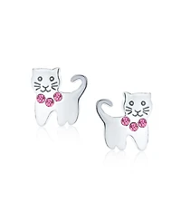 Bling Jewelry Set of 2 Mini Petite Blue Pink Crystal Cat Stud Earrings in Sterling Silver