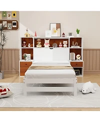 Bed Frame with Storage Headboard and Nightstands-Twin Size