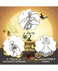 6 Feet Halloween Inflatable Blow Up Ghost with Pumpkin and Led Lights