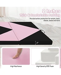 8 Feet Pu Leather Folding Gymnastics Mat with Hook and Loop Fasteners-Black & Pink