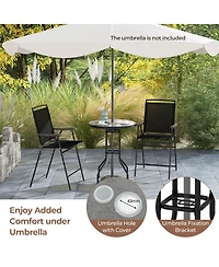 3 Pieces Outdoor Bar Stool Set with Dpc Tabletop and Umbrella Hole for Poolside-Black