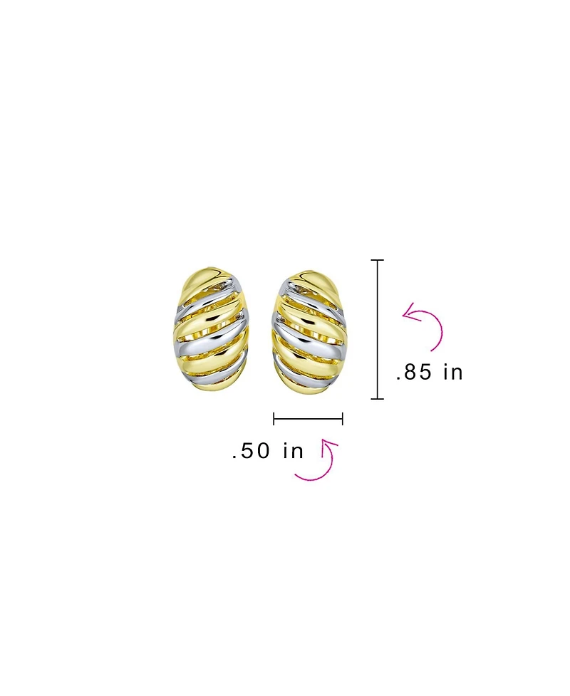 Bling Jewelry Set of 2 Geometric Twist Shrimp Half Hoop Clip-On Earrings Gold Silver Plated