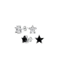 Bling Jewelry Set of 2 Small Celestial Usa Star Cz Cubic Zirconia Stud Earrings Sterling Silver