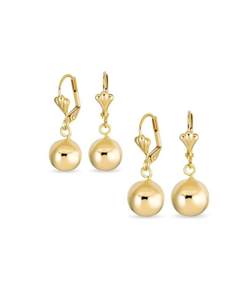 Bling Jewelry Set of Two Classic Round Drop Ball Earrings 18K Gold Plated 8 & 10 Mm