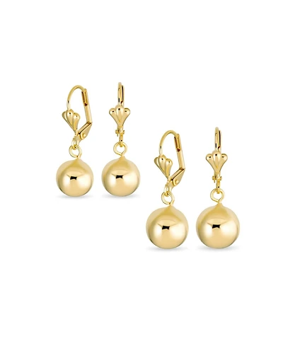 Bling Jewelry Set of Two Classic Round Drop Ball Earrings 18K Gold Plated 8 & 10 Mm