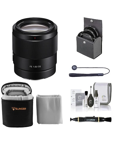 Sony Fe 35mm f/1.8 Lens for Sony E, Bundle with 55mm Filter Kit, Lens Case, Lens Cleaner, Cleaning Kit, Lens Cap Tether
