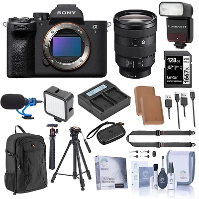 Sony Alpha a7 Iv Mirrorless Camera with Fe 24-105mm f/4 G Oss Lens, Bundle with 128GB Memory Card, Backpack, 2x Np-FZ100 Battery, 2x Charger Plate, Ch