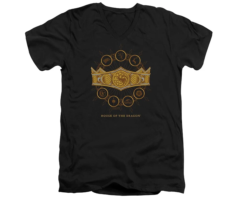 House Of The Dragon Men's Crown Short Sleeve Adult V Neck Premium Cotton Tee / T-Shirt