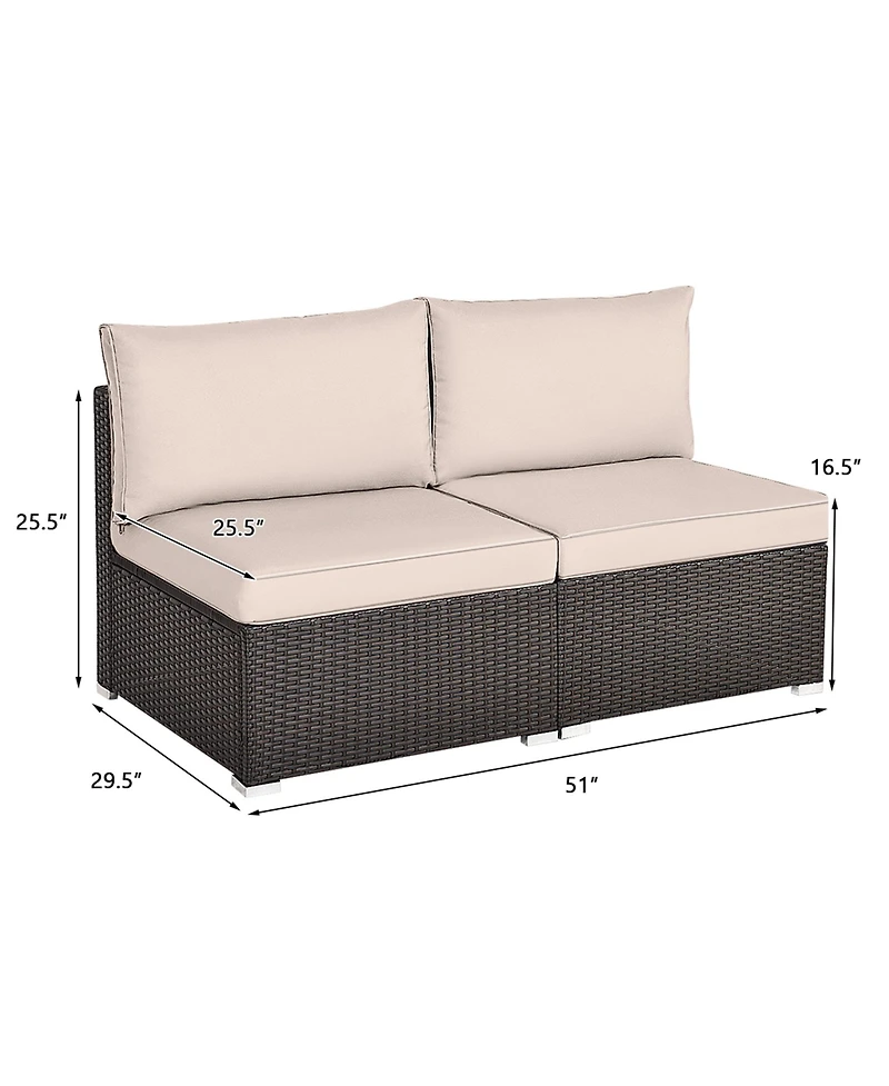 Gymax 2PCS Patio Sectional Armless Sofas Outdoor Rattan Furniture Set w/ Cushions