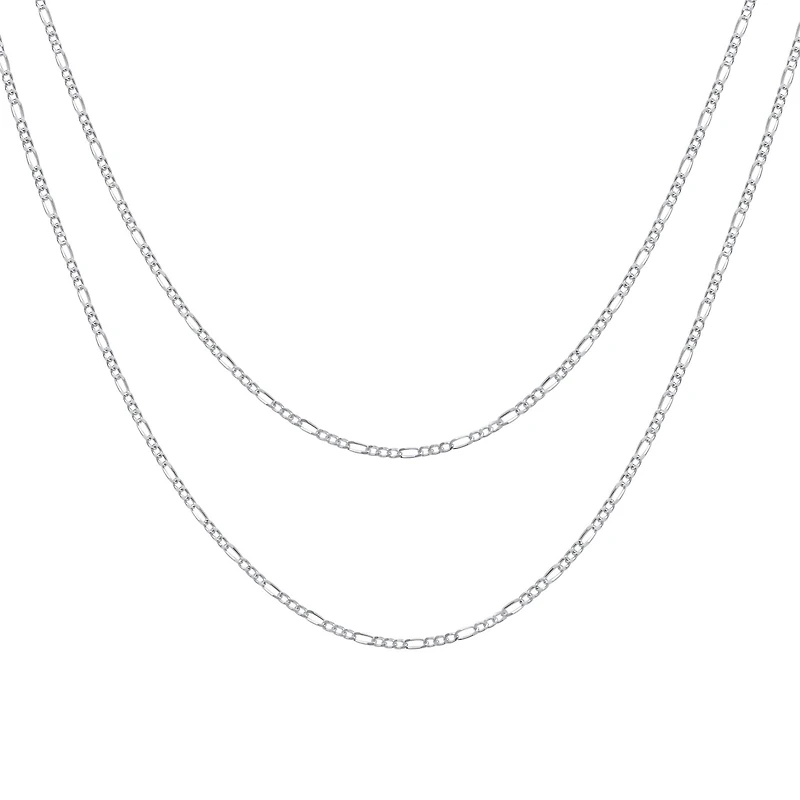 Bling Jewelry Set of 2 Thin 50 Gauge Sterling Silver Figaro Chain Necklace 20 Inch and 24 Inch
